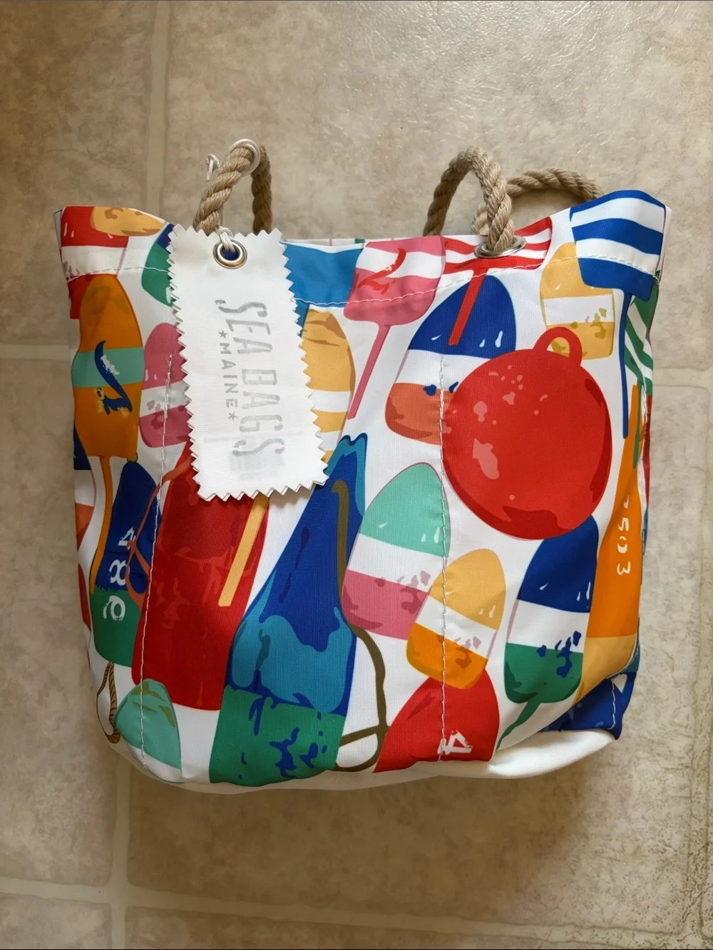 Sea Bags Maine Downeast Buoys Print Rope-Handle Tote